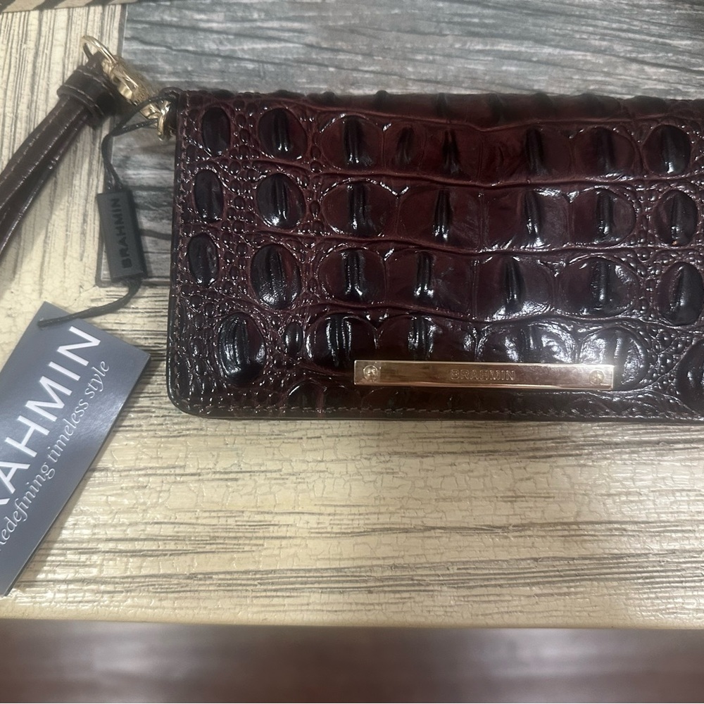 Brahmin Brown Crocodile Embossed Clutch